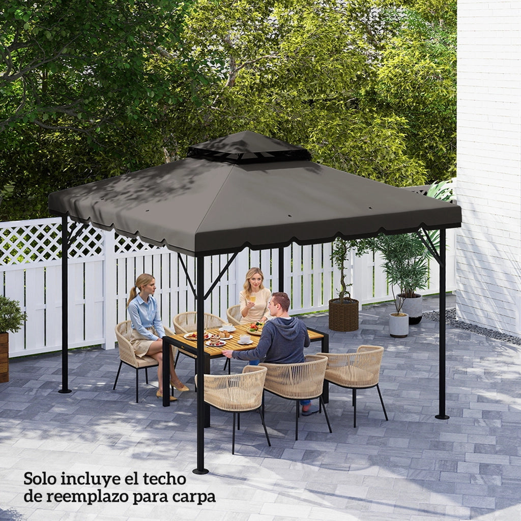 Telo di Ricambio per Gazebo 3x3 m ¨C Xylo ¨C Doppio Tetto con Fori di Drenaggio UPF 30+ Grigio Chiaro