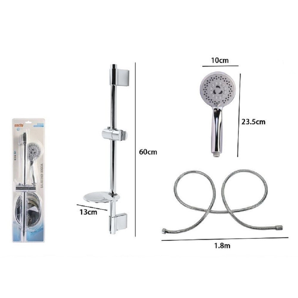 Trade Shop - Set Asta Doccia Saliscendi Cromata Con Tubo Porta Sapone Soffione Doccetta 79360 -