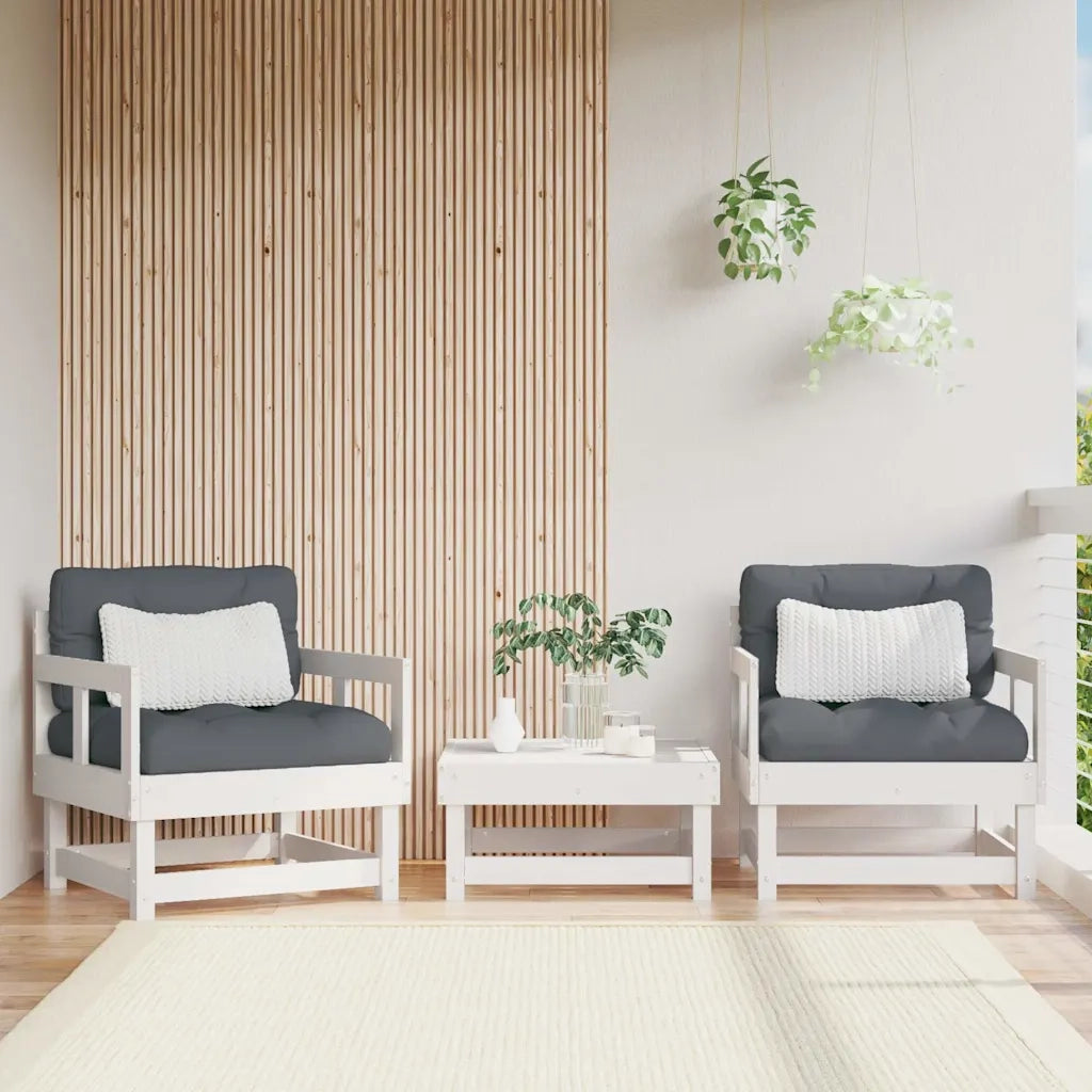 Sedie da Giardino con Cuscini 2 pz | Sedie da Esterno Legno Massello di Pino Bianco