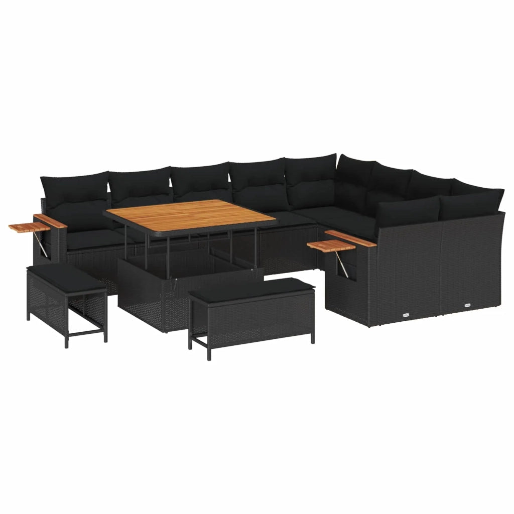 Set Divano da Giardino con cuscino 13 pcs Nero polyrattan
