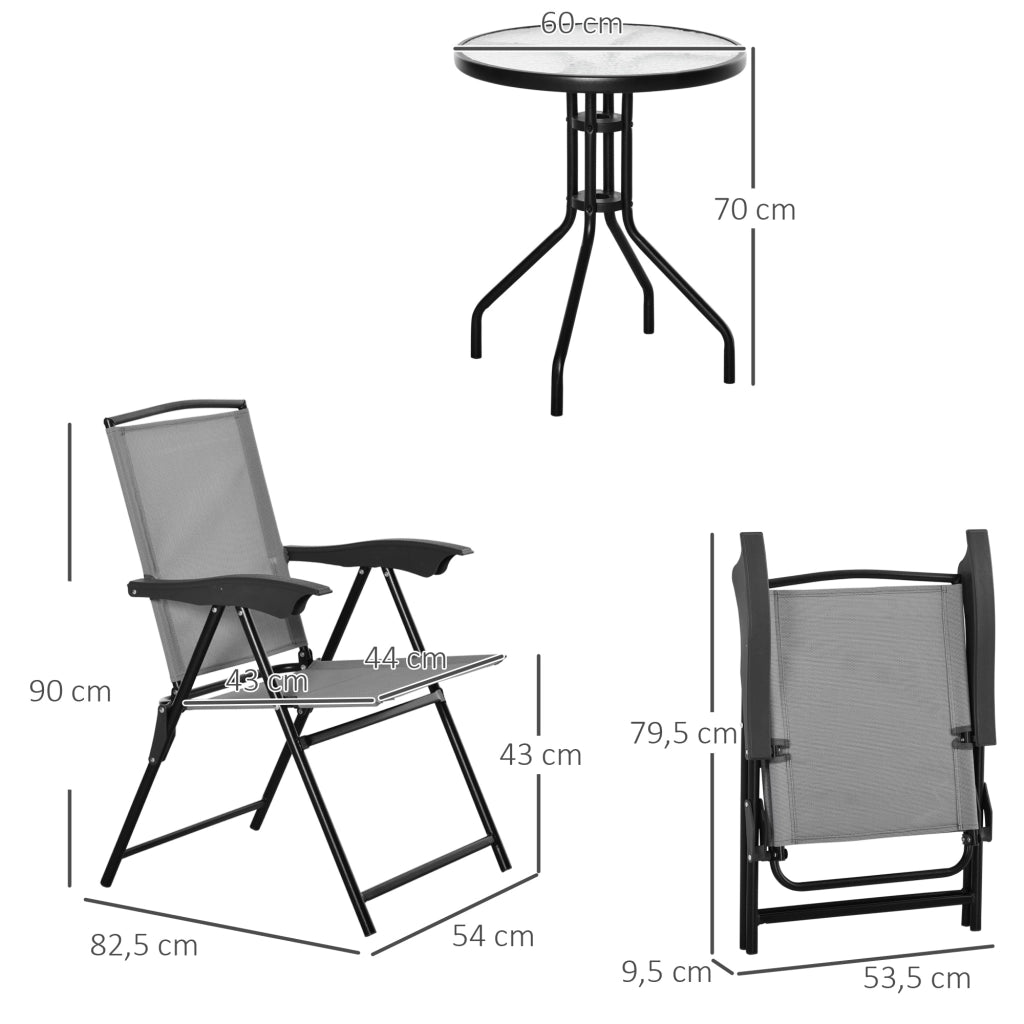 Set giardino 3 pezzi tavolo rotondo vetro temperato 2 sedie pieghevoli reclinabili ¨C Xylo ¨C Textilene grigio