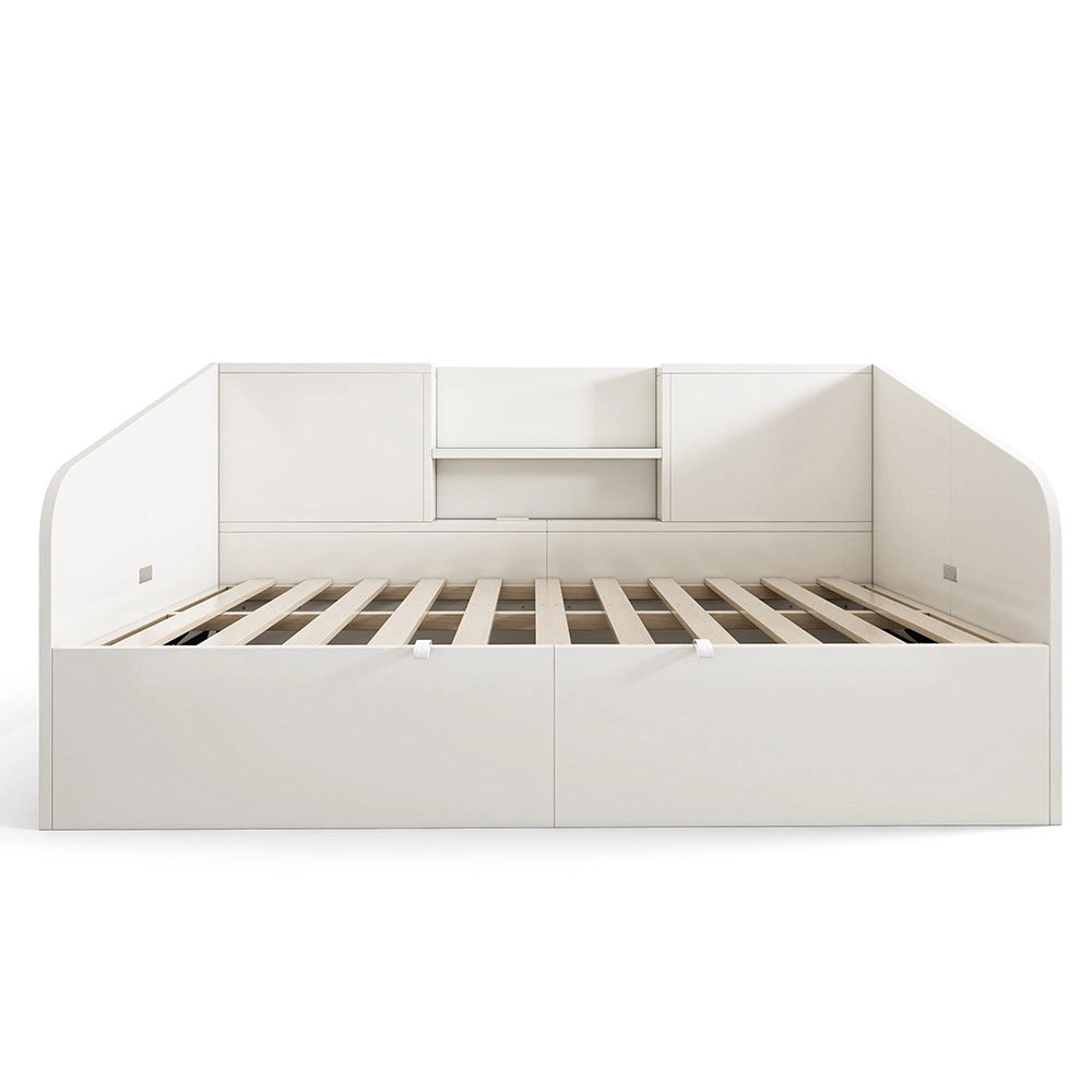 Letto giorno-Xylo-90x200cm legno 2 ripiani USB idraulico bianco senza materasso