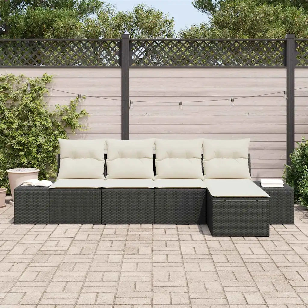 Set Divano da Giardino con cuscino 5 pcs Nero polyrattan