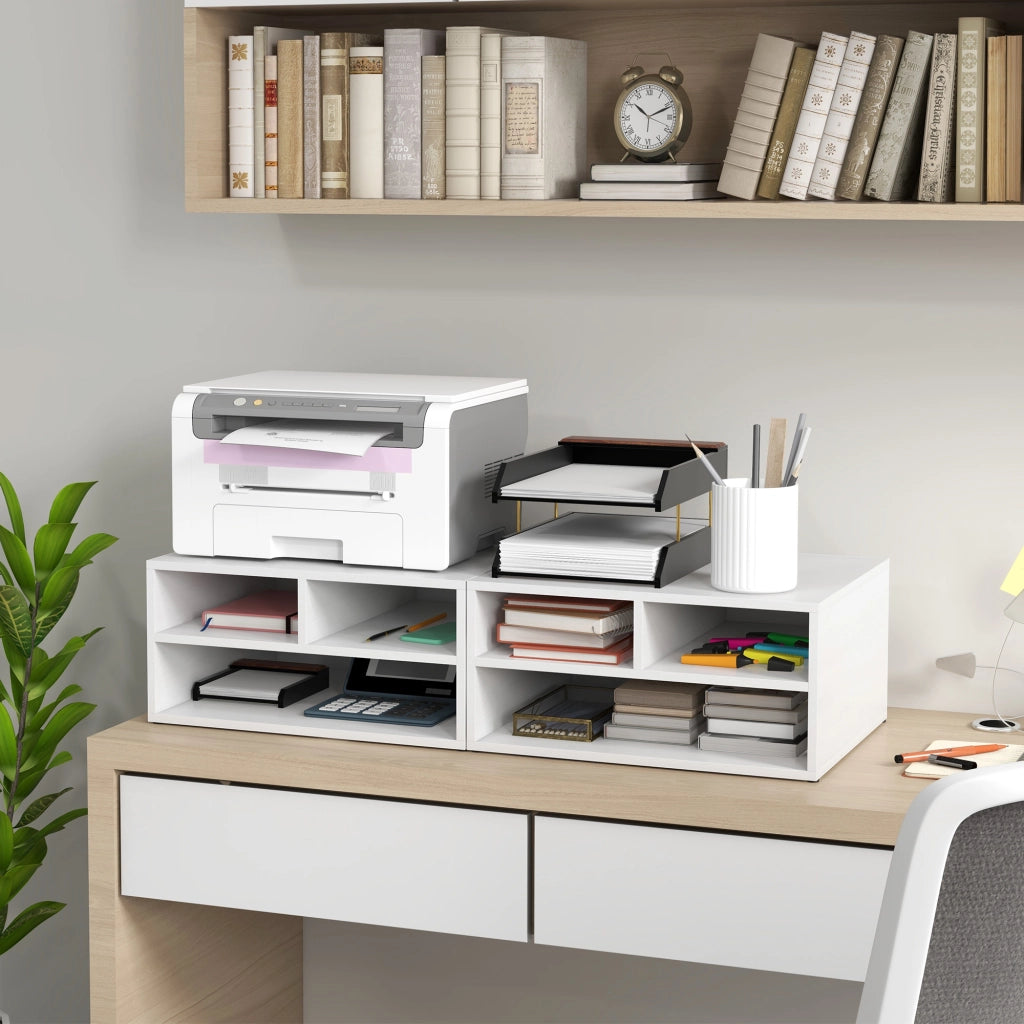 Mobile Porta Stampante da Ufficio con 3 Ripiani Aperti a 2 Livelli, 47x40x22.5 cm, Bianco