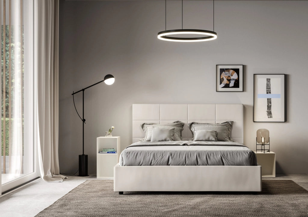 BS COM Letto matrimoniale francese senza rete imbottito 140x210 similpelle bianco