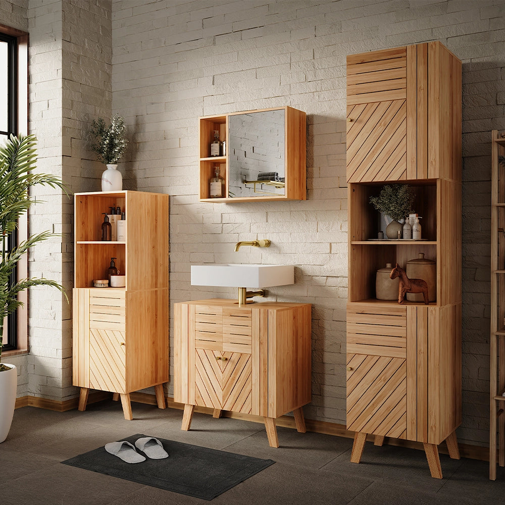 Vicco Mobile da bagno Bambù 40 x 177 cm con 2 porte