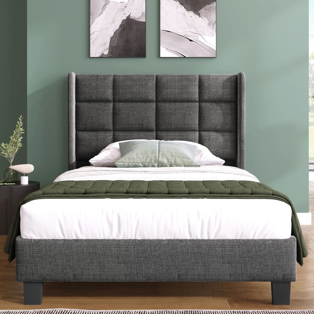 Letto Singolo Imbottito con Testiera e Rete a Doghe ¨C MINIMAL ¨C Grigio, 90x200