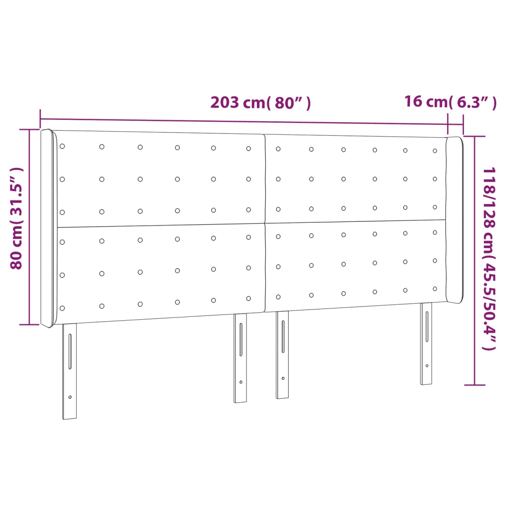 Testiera a LED Cappuccino 203x16x118/128 cm in Similpelle
