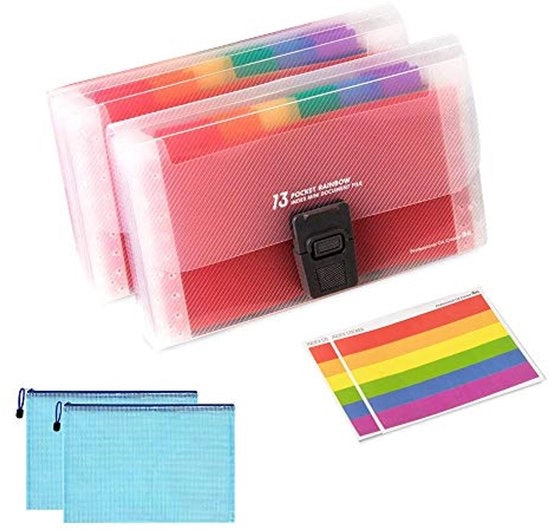 Set di 2 mini-documenti, Carta per la conservazione A6-documento, 13 compartimenti, Documento espandibile, Mappe espandibili con schede di indice, Borse portatili per documenti per scuola, casa, ufficio, viaggi