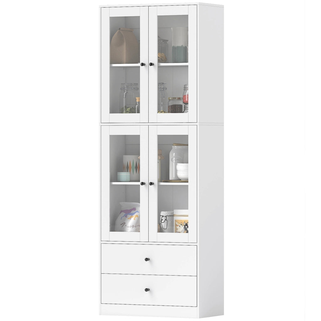 Mobile cucina con ante vetro ¨C Xylo ¨C 4 porte 2 cassetti ripiani regolabili bianco 59x30x170cm