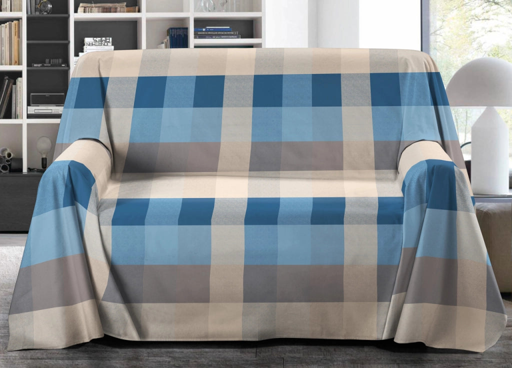 Telo Arredo Granfoulard Copritutto Salvadivano 100% Cotone Disegno Scotland - Singolo - Azzurro