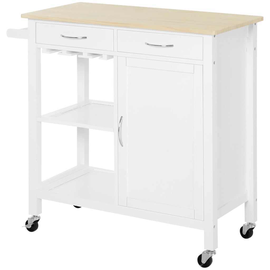 Tavolo da Cucina con 2 Cassetti e Ruote ¨C Minimal ¨C Bianco 89x40x84