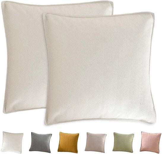 Set di cuscini decorativi da 2, 45 x 45 cm, cuscini in chenille morbidi e lisci, coprispalliera per decorazione, coprispalliera quadrata per divano e salotto (bianco crema)
