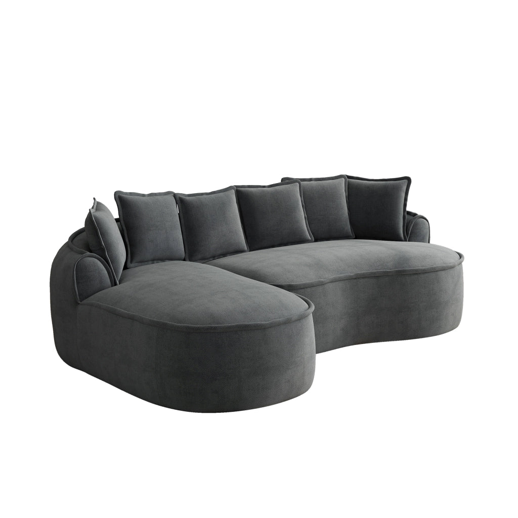 Divano modulare convertibile con chaise longue e braccioli larghi in chenille grigio
