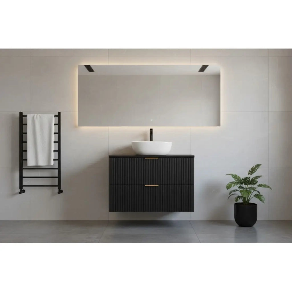 Mobile sottolavabo NOXERA 80 cm – Nero opaco – 2 cassetti + piano per lavabo + lavabo
