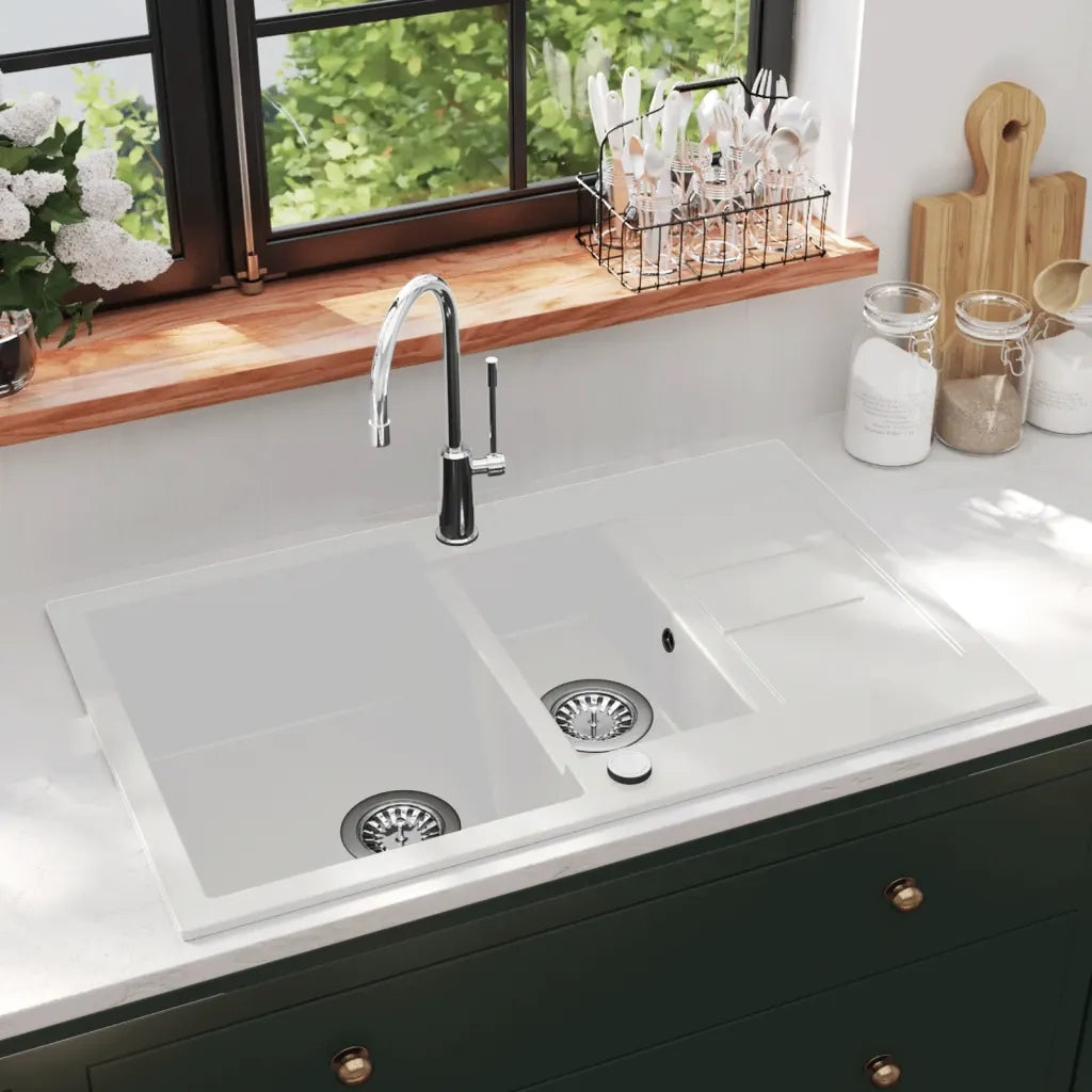 Lavello da Cucina in Granito Vasca Doppia Bianco CFW4901907
