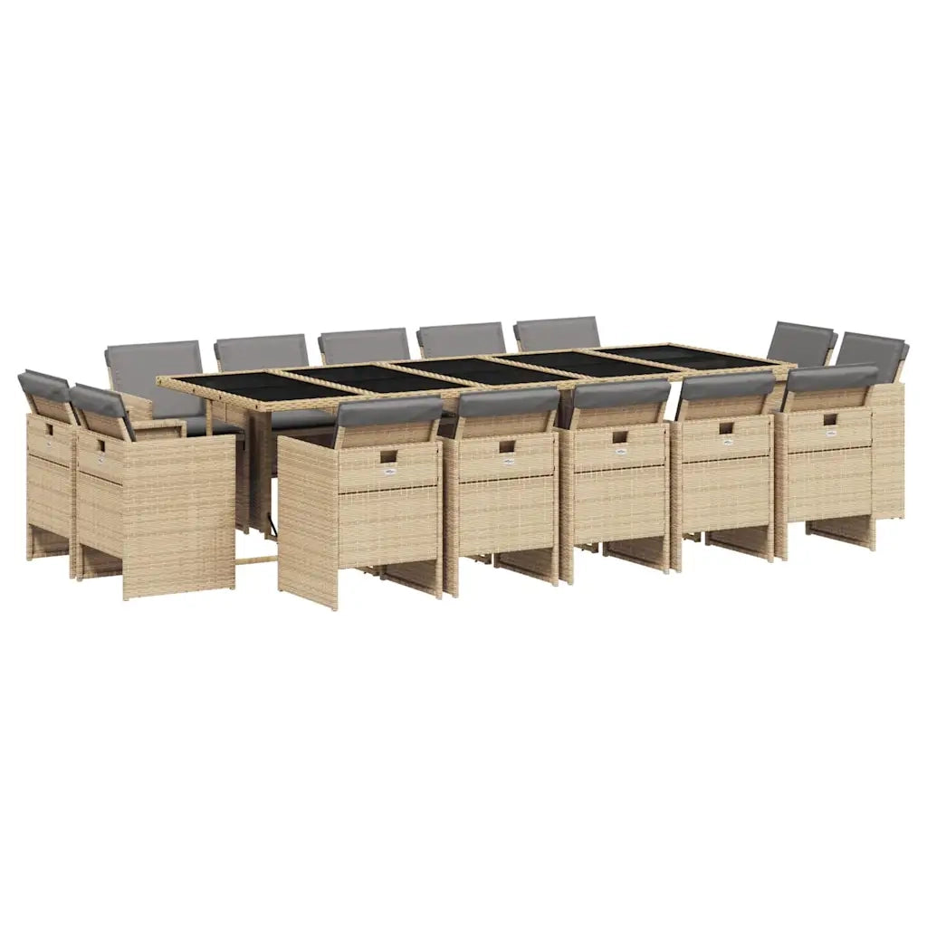 Set Pranzo da Giardino 15 pz con Cuscini Beige Misto Polyrattan 3210696