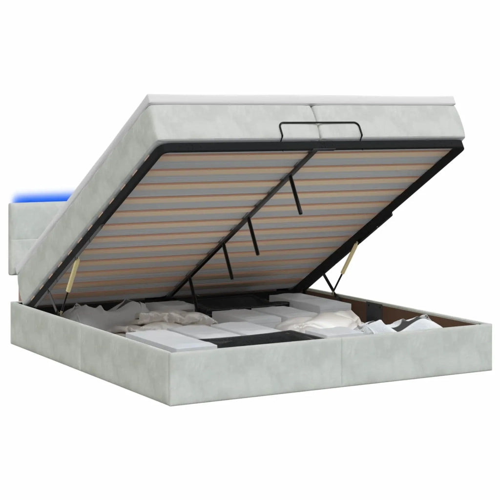 Letto Ottomano con Materasso e LED Grigio Chiaro 200 x 200 cm 3457161