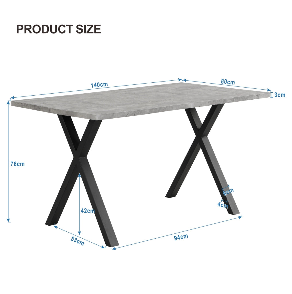 Tavolo moderno con gambe incrociate in MDF e metallo; effetto cemento grigio e nero