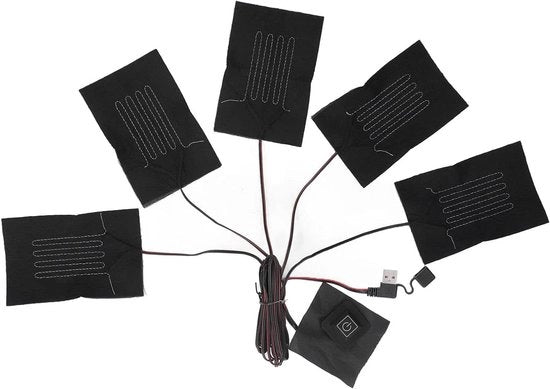 Vestimento elettrico a riscaldamento - Padrino di calore USB - 5-in-1 - Impermeabile - Adattabile - Adatto per abbigliamento - Composito a fibre - Livelli di temperatura - Varianti di colore.