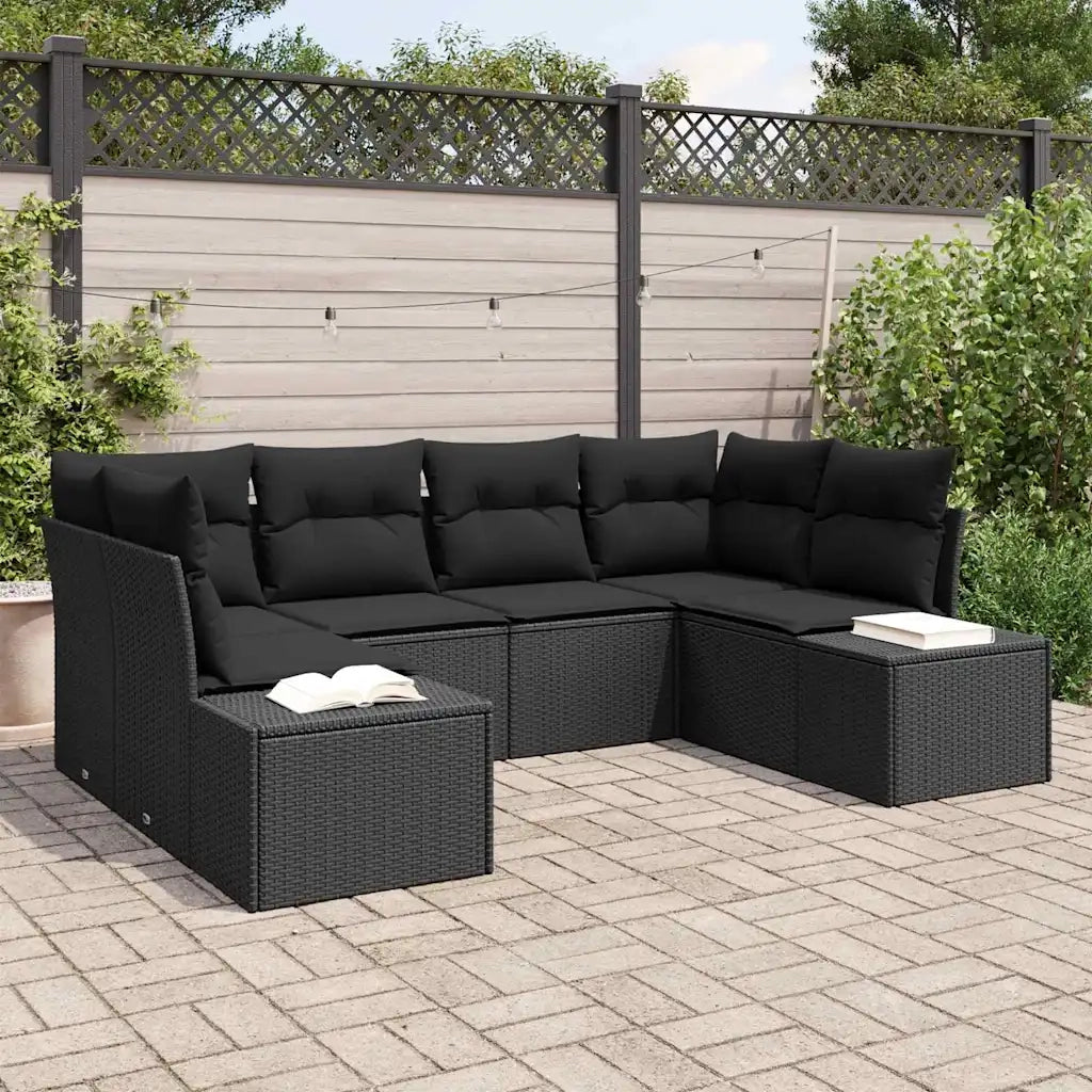 Set Divano da Giardino con cuscino 6 pcs Nero polyrattan 3347203