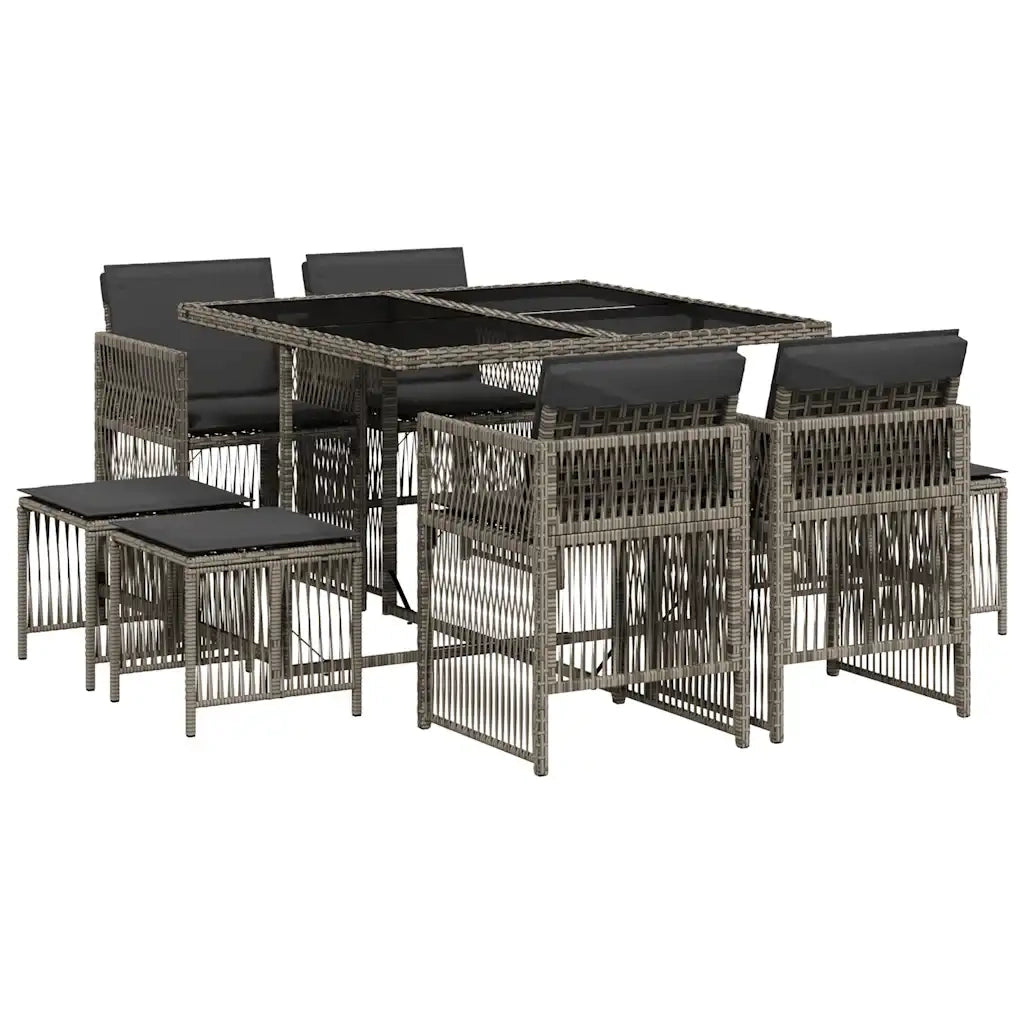 Set da Pranzo da Giardino 9 pz con Cuscini in Polyrattan Grigio 3210956