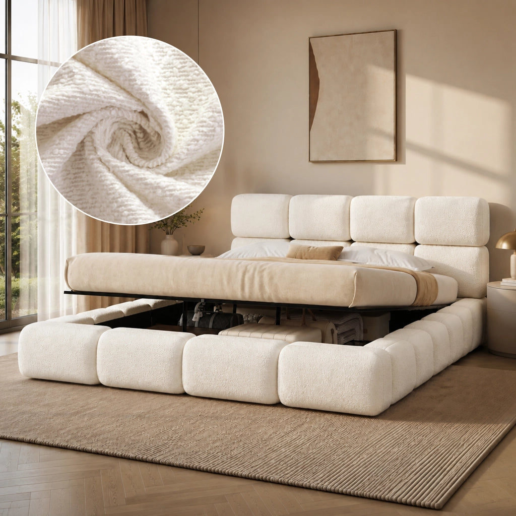 letto imbottito bouclé bianco 200 x 200 cm