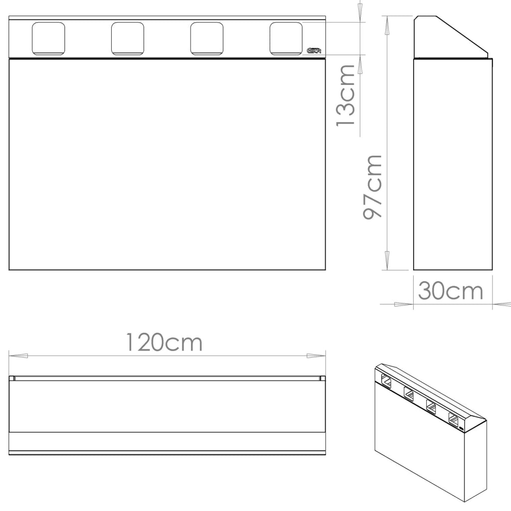 Pattumiera per Raccolta Differenziata 4 Scomparti 240 L 120x30x96 cm in Acciaio Verniciato Bianco