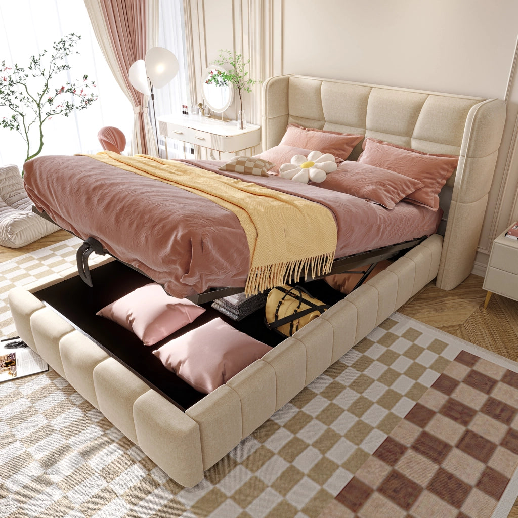 letto imbottito tessuto beige 90 x 200 cm