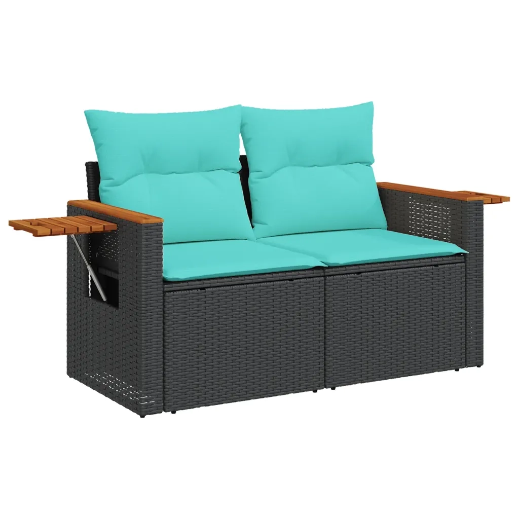 Set Divani da Giardino 4 pz con Cuscini Nero in Polyrattan