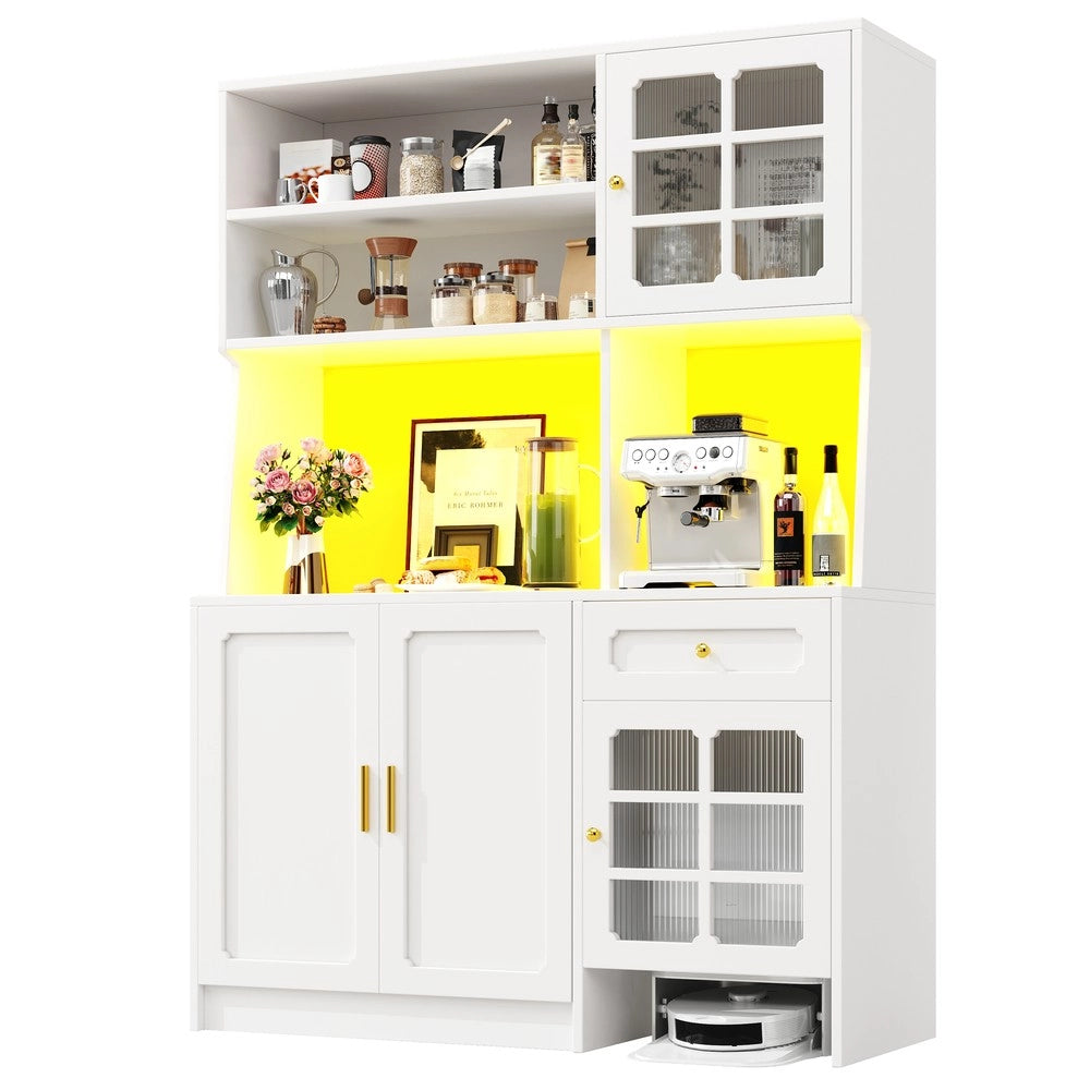 Mobile Cucina con Ante in Vetro e LED ¨C Xylo ¨C Bianco, 130x45x180 cm