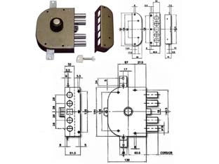 SERRATURA TRIPLICE DA APPLICARE CON POMOLO E SCROCCO A POMPA 3250P  mm.60 DX (3250P02)    CR
