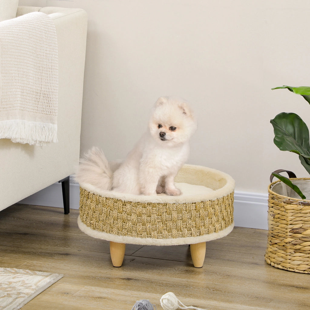 Cuccia per cani rotonda con piedini cuscino integrato beige ¨C Xylo ¨C ? 48 x 24,5H cm