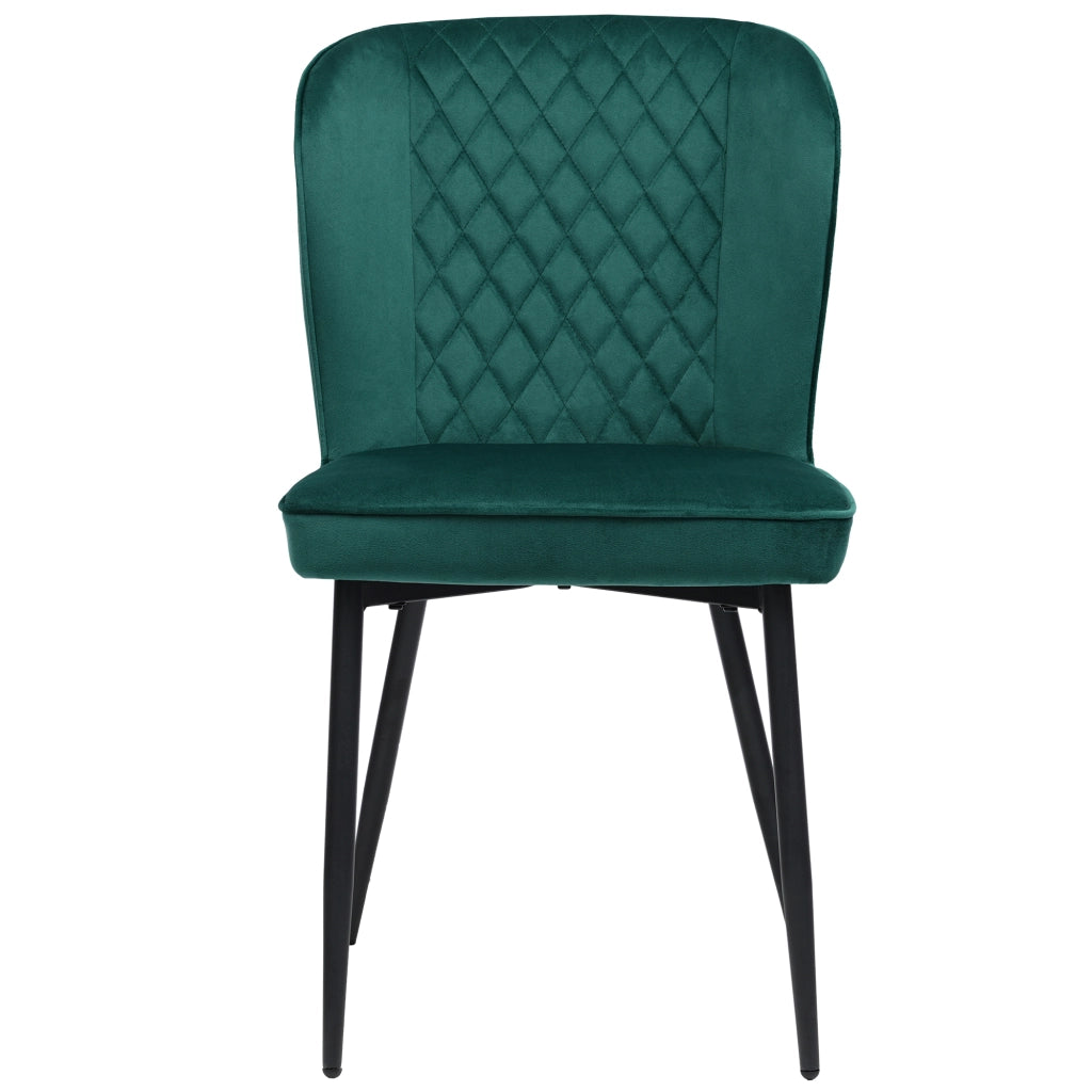 Sedia da sala da pranzo; seduta imbottita ergonomica; struttura in metallo; velluto verde