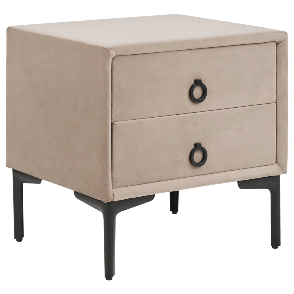 Comodino Velluto Grigio Tortora Gambe in Metallo Nero con 2 Cassetti Contenitori 44x 38 cm Comodino