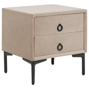 Comodino Velluto Grigio Tortora Gambe in Metallo Nero con 2 Cassetti Contenitori 44x 38 cm Comodino