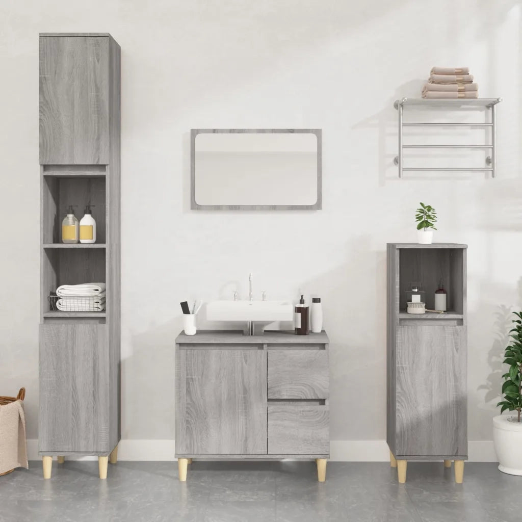 Armadietto Bagno | Armadio da bagno Grigio Sonoma 30x30x100cm in Legno Multistrato