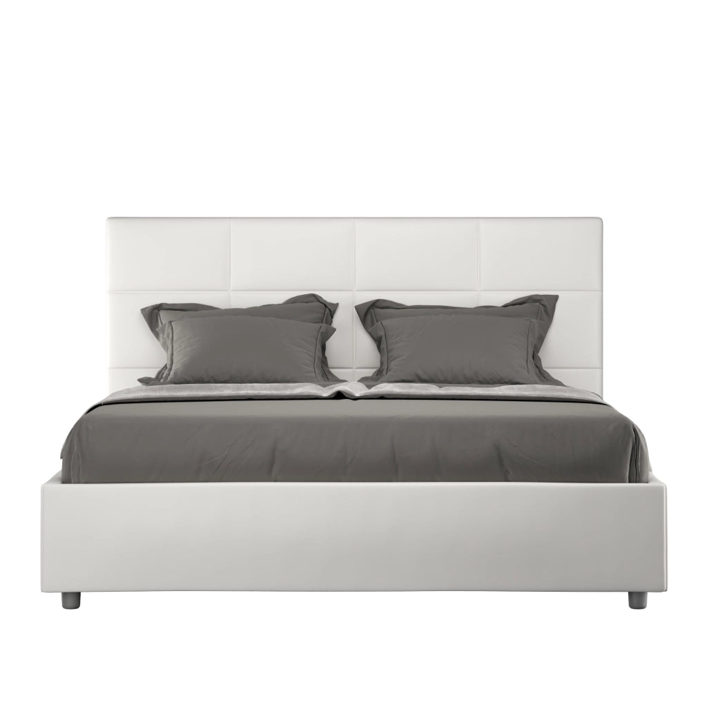 BS COM Letto matrimoniale francese senza rete imbottito 140x210 similpelle bianco
