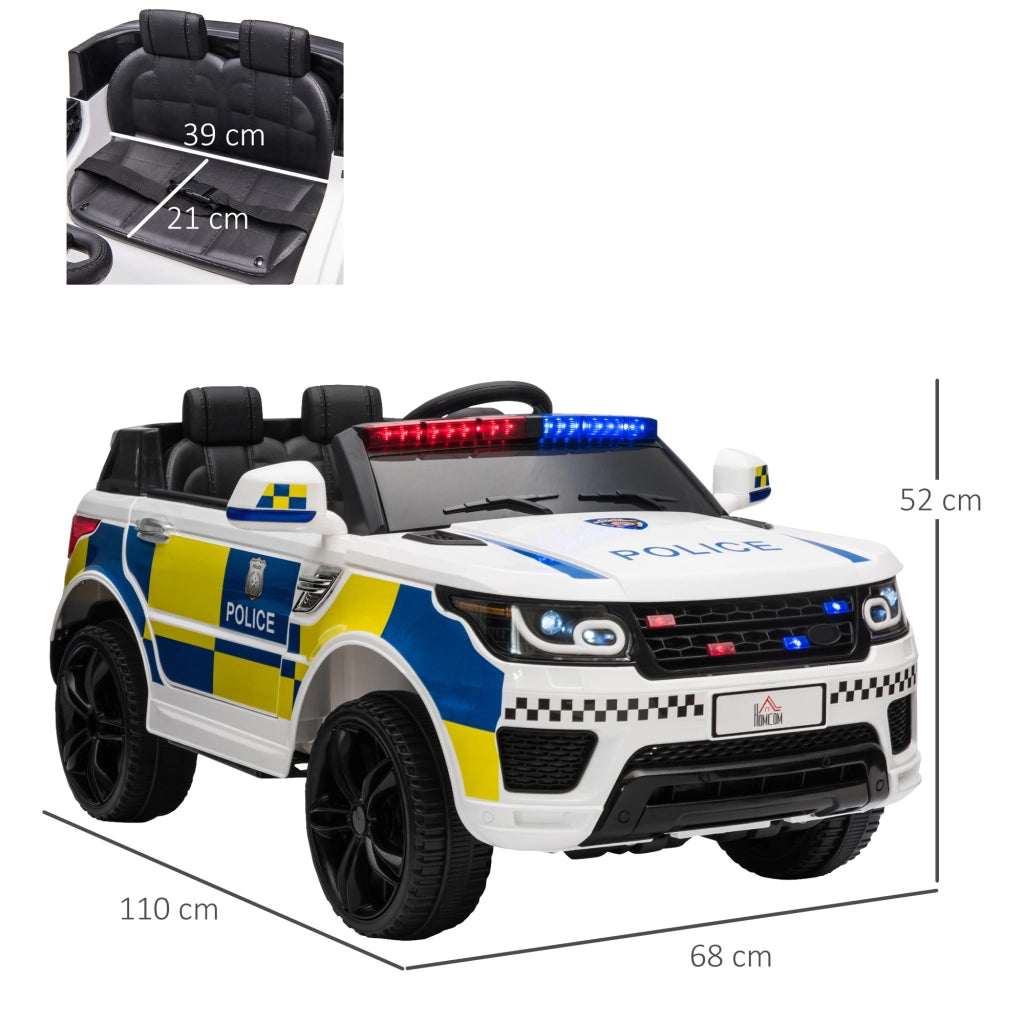 EasyComfort Macchina Elettrica per Bambini della Polizia, 12V Auto Elettrica per Bambini con Telecomando, Sirena Luci Attacco USB per Musica, 110x68x52cm, Bianco