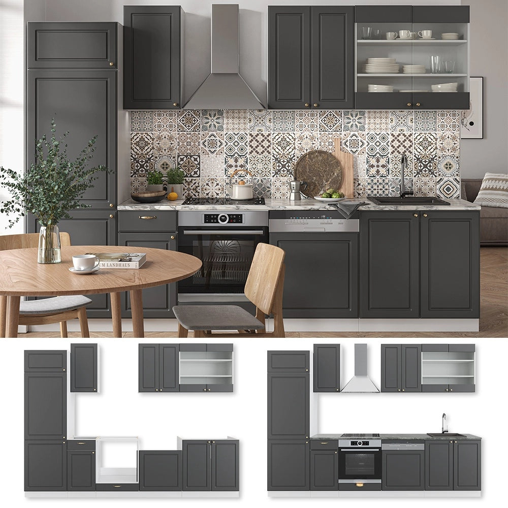 Cucina componibile Fame-Line Antracite-oro/Bianco 300 cm, PL Rovere Vicco