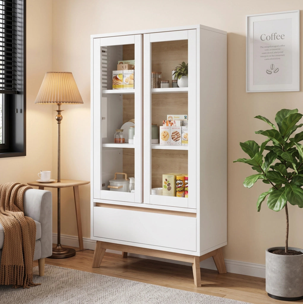 Credenza da cucina 80x40x150 cm in truciolare bianco con ripiani regolabili e cassetto