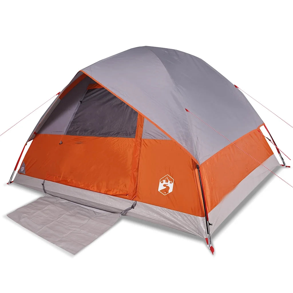 Tenda Familiare a Cupola 6 Persone-Tenda da campeggio Grigio e Arancione Impermeabile
