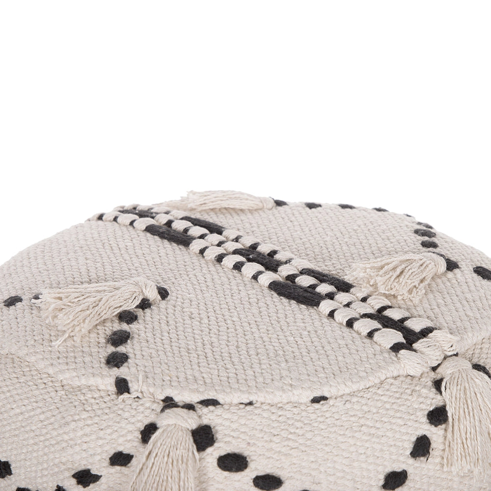 Poggiapiedi beige con cotone decorativo Nero lavorato a maglia gambe in legno nappe decorative Boho Design