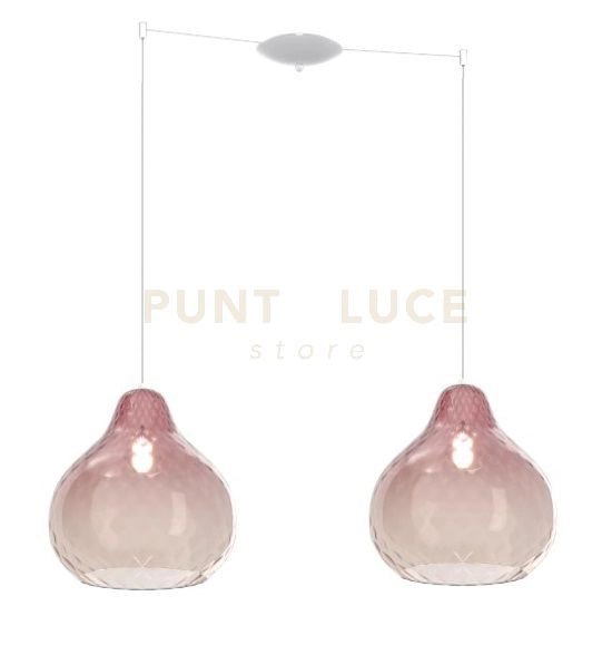 SOSPENSIONE BIANCO 2 LUCI SPOSTABILE VETRI GRANDI RUBINO 1191BI-S2 SG-RU