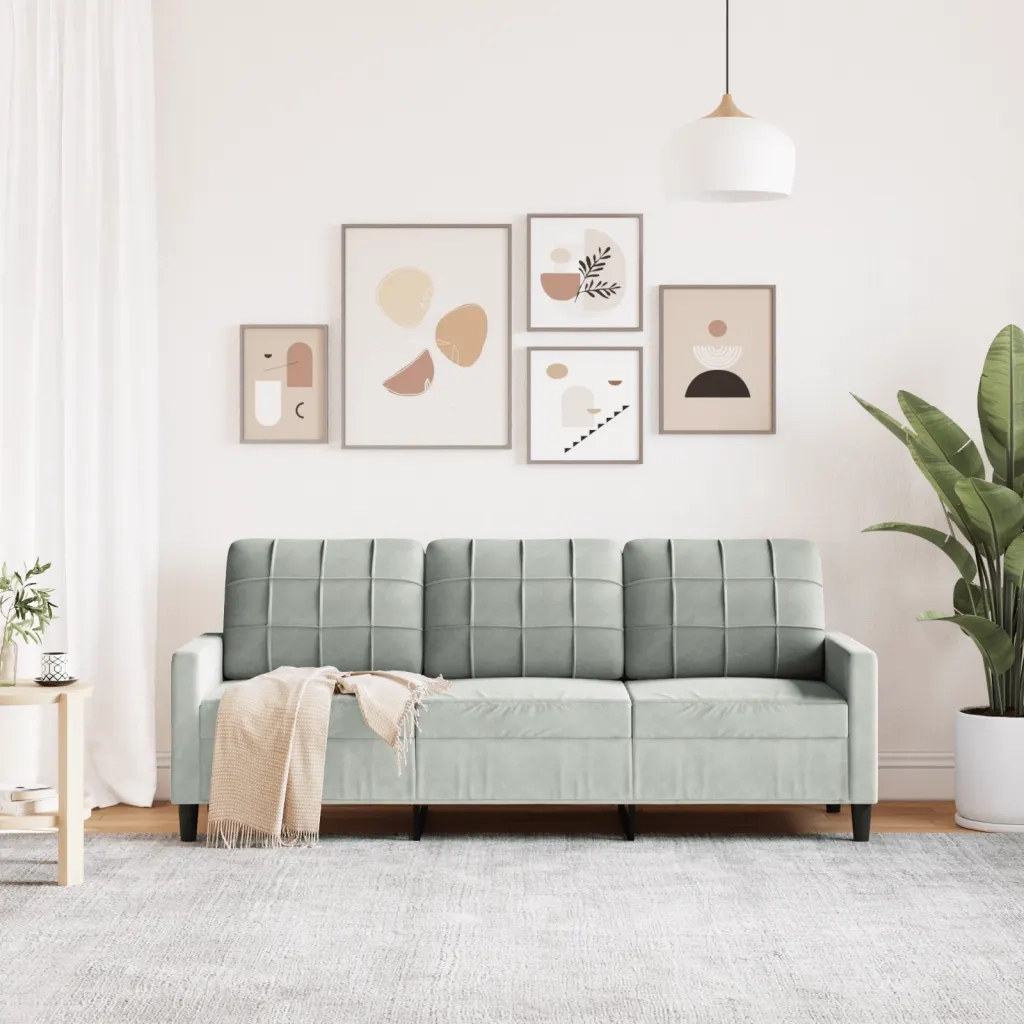 Divano a 3 Posti Grigio Chiaro 180 cm in Velluto 4007634