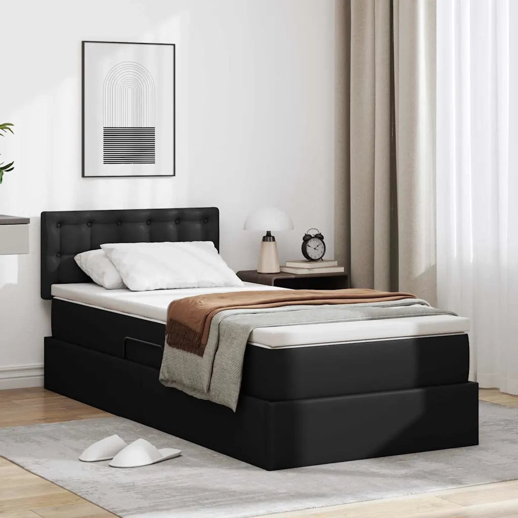 Letto con contenitore e LED Nero 100 x 200 cm Pelle Sintetica