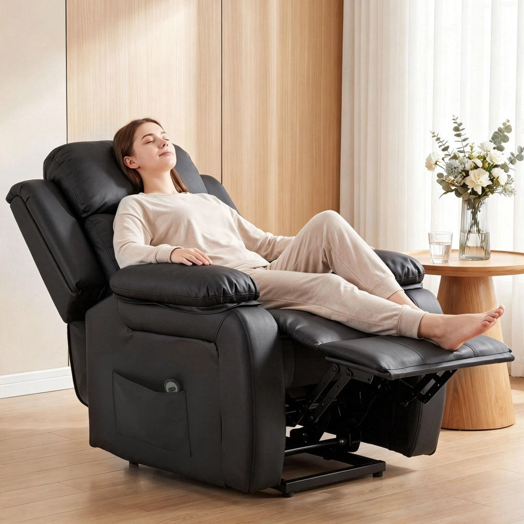 Poltrona elettrica reclinabile con poggiapiedi e telecomando ¨C Minimal ¨C 76x90x105 cm nero