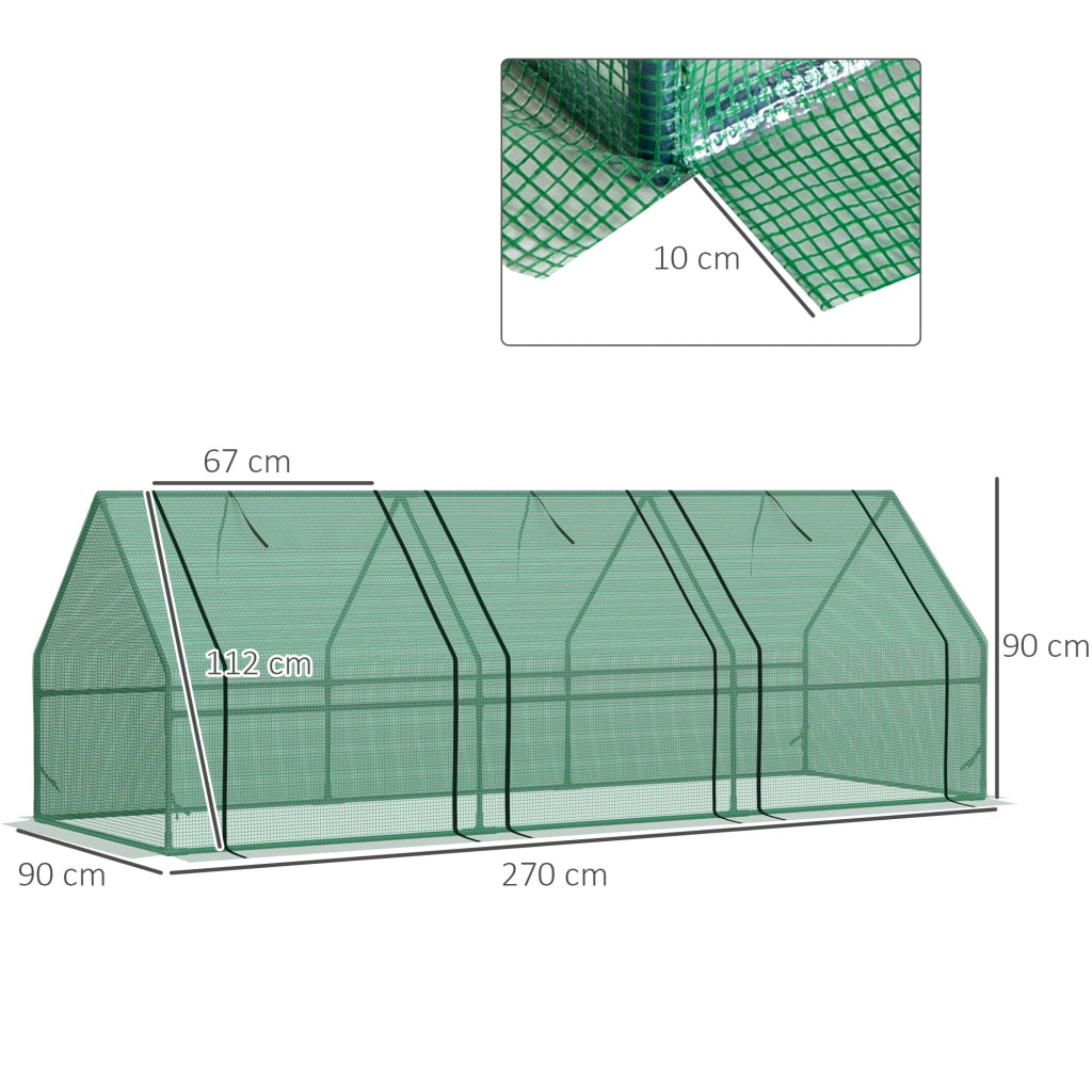 EasyComfort Serra da Giardino a Tunnel in PE per Piante e Fiori con Bordi Allungati e Porte a Cerniera, 270x90x90 cm, Verde scuro
