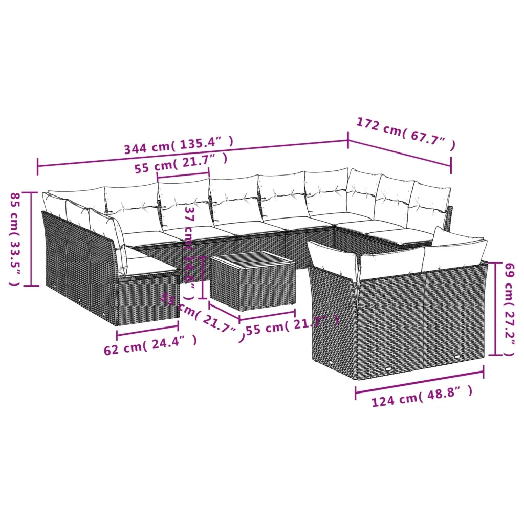 Set Divano da Giardino 13 pz con Cuscini Beige in Polyrattan 3256247