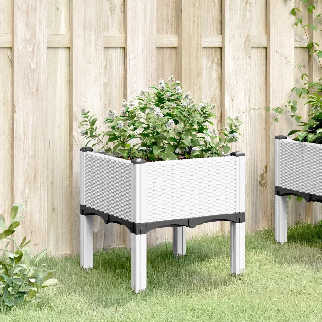 Fioriera | Cassetta per fiori | Vaso da Giardino con Gambe Bianco 40x40x42 cm in PP